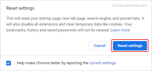 Reset settings in Chrome.