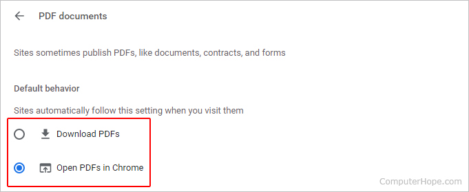Default options for new PDFs in Chrome.