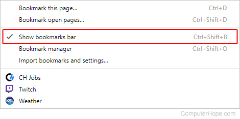 Toggle for the bookmarks bar in Google Chrome.