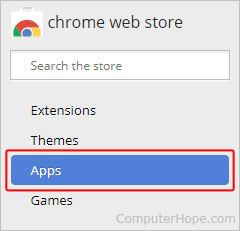 Tombol untuk menampilkan aplikasi yang tersedia di toko web chrome.