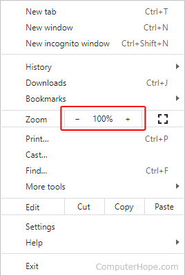 Adjusting zoom setting in Chrome.