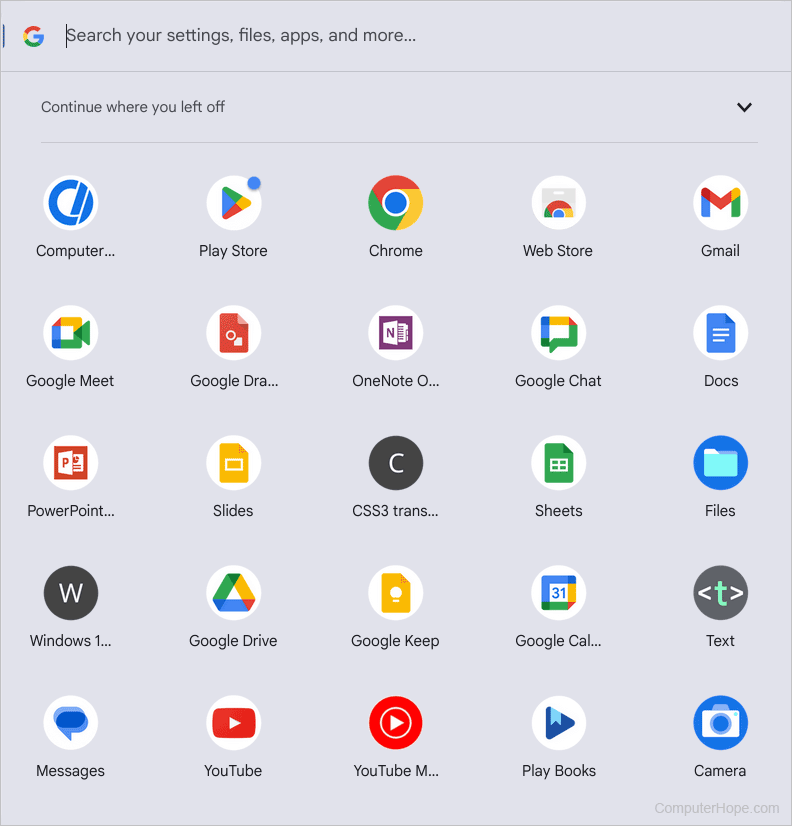 Google Chromebook search menu.