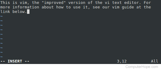 The vim text editor, running on Linux