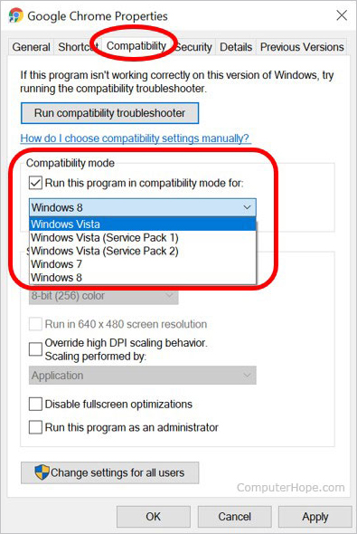 where is the compatibility application in Windows 7