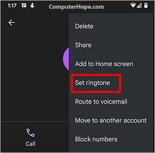 Android contact set ringtone