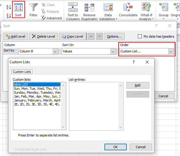 Excel custom sort