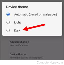 Dark mode settings in Android