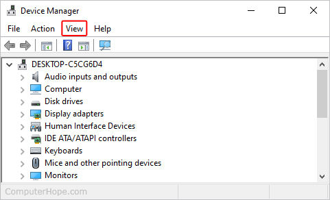 View selector in Device Manager.
