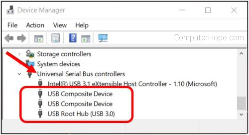 USB port devices in Device Manager
