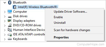 Device Manager with Bluetooth disabled