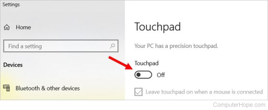 Disable touchpad in Windows 10