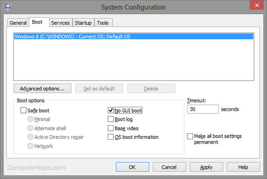 Deshabilite la pantalla de inicio de Windows durante el inicio de Windows en MSCONFIG