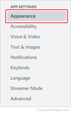 Discord Appearance selector.