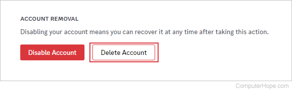 Delete Account button on Discord.