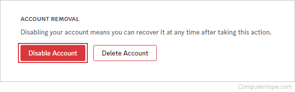 Disable Account button on Discord.