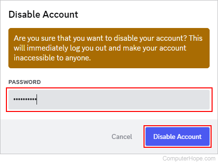 Disabling a Discord account