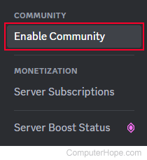 Enable Community selector on Discord.