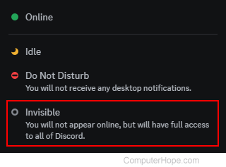Invisible setting in Discord.