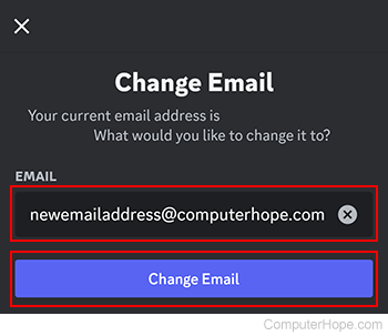 Changing the e-mail address of a Discord account.