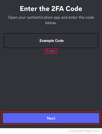 Copying a 2FA code from Discord.