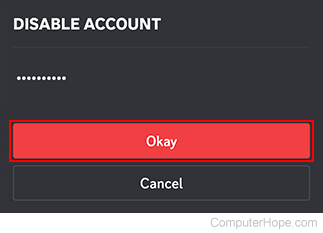 Disabling an account on Discord mobile.
