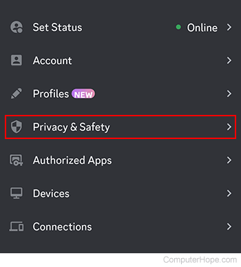 Privacy selector on Discord mobile app.