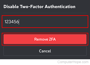 Remove 2FA button on Discord mobile.