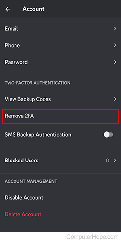 Remove 2FA selector on Discord mobile.