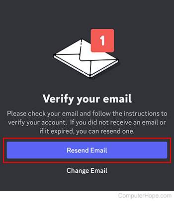 Resend Email button on Discord.