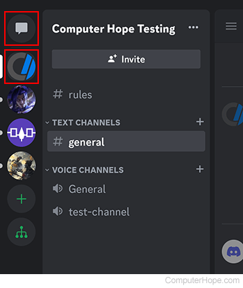 Selecting a server or direct messages on Discord mobile.