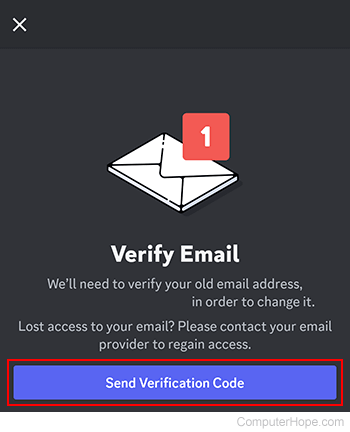 Send Verification Code button on Discord mobile.