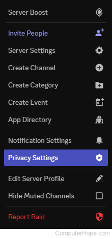 Privacy Settings selector on Discord.