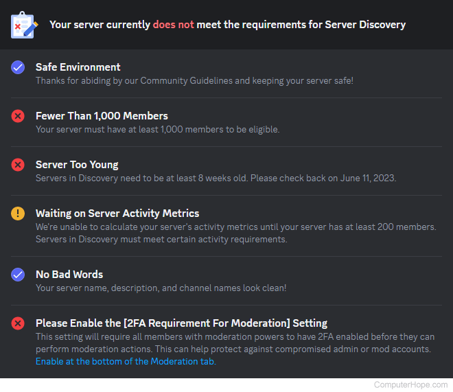 Discord discovery requirements