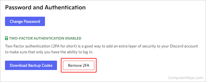 Remove 2FA button on Discord.