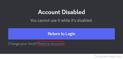 Restore Account link on Discord.