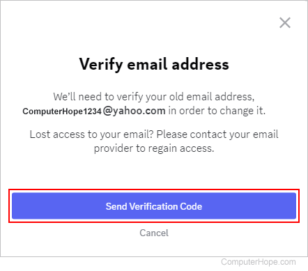 Send Verification Code button in Discord.
