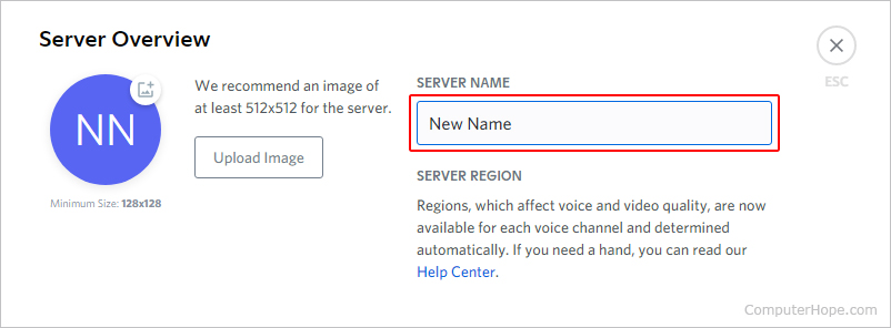 Mengubah nama server di Discord.