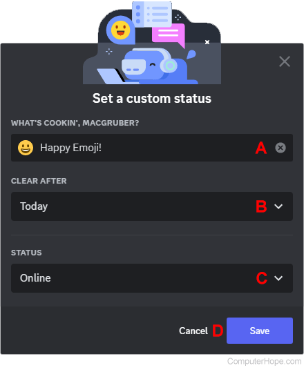 Set a custom status in Discord.