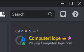 Discord status showing ComputerHope user playing computerhope.com
