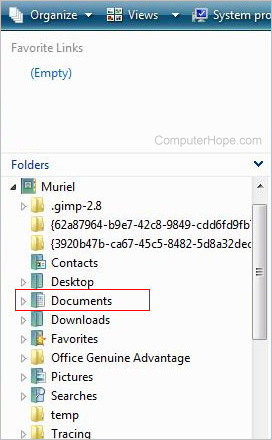 Documents selector in Windows Vista.