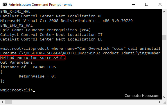 Method execution successful in Command Prompt.