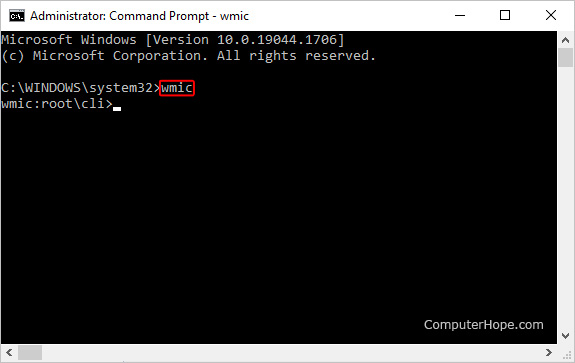 Wmic command in Command Prompt.