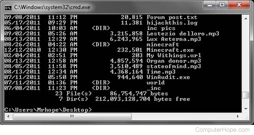 Windows command line listing Desktop files