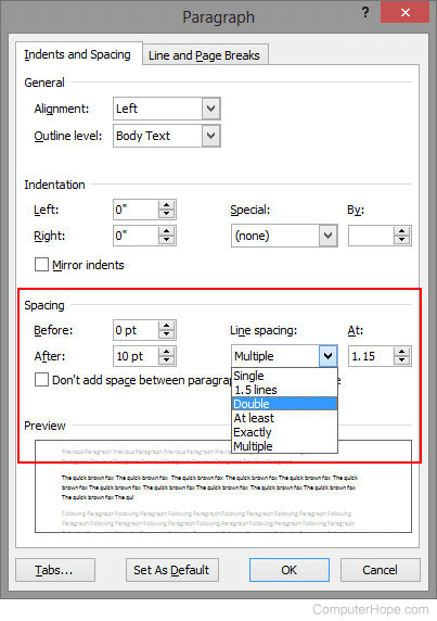 Microsoft Word double space.