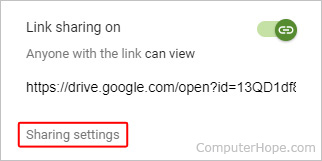 Link to share settings in Google Drive.