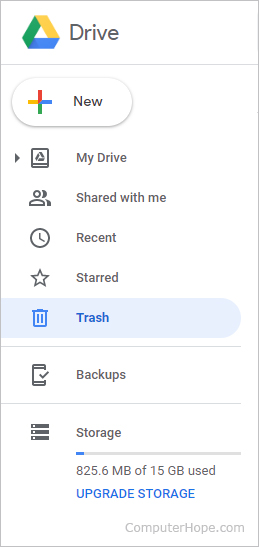 Trash selector in Google Drive.