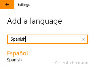 Window showing how to find a language in Windows.