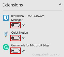 Edge disable extensions