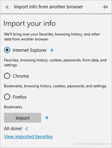 How to import favorites from another browser in Microsoft Edge.