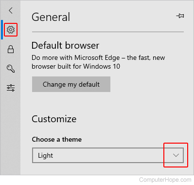 Selecting a theme in Edge